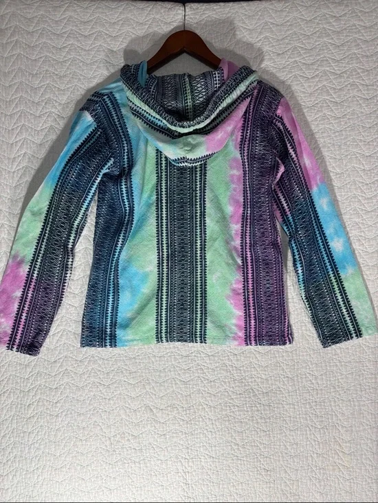 Beach By Exist Multicolor Tie-Dye Baja Hoodie - Pink, Green, Blue, Black - Picture 7 of 7